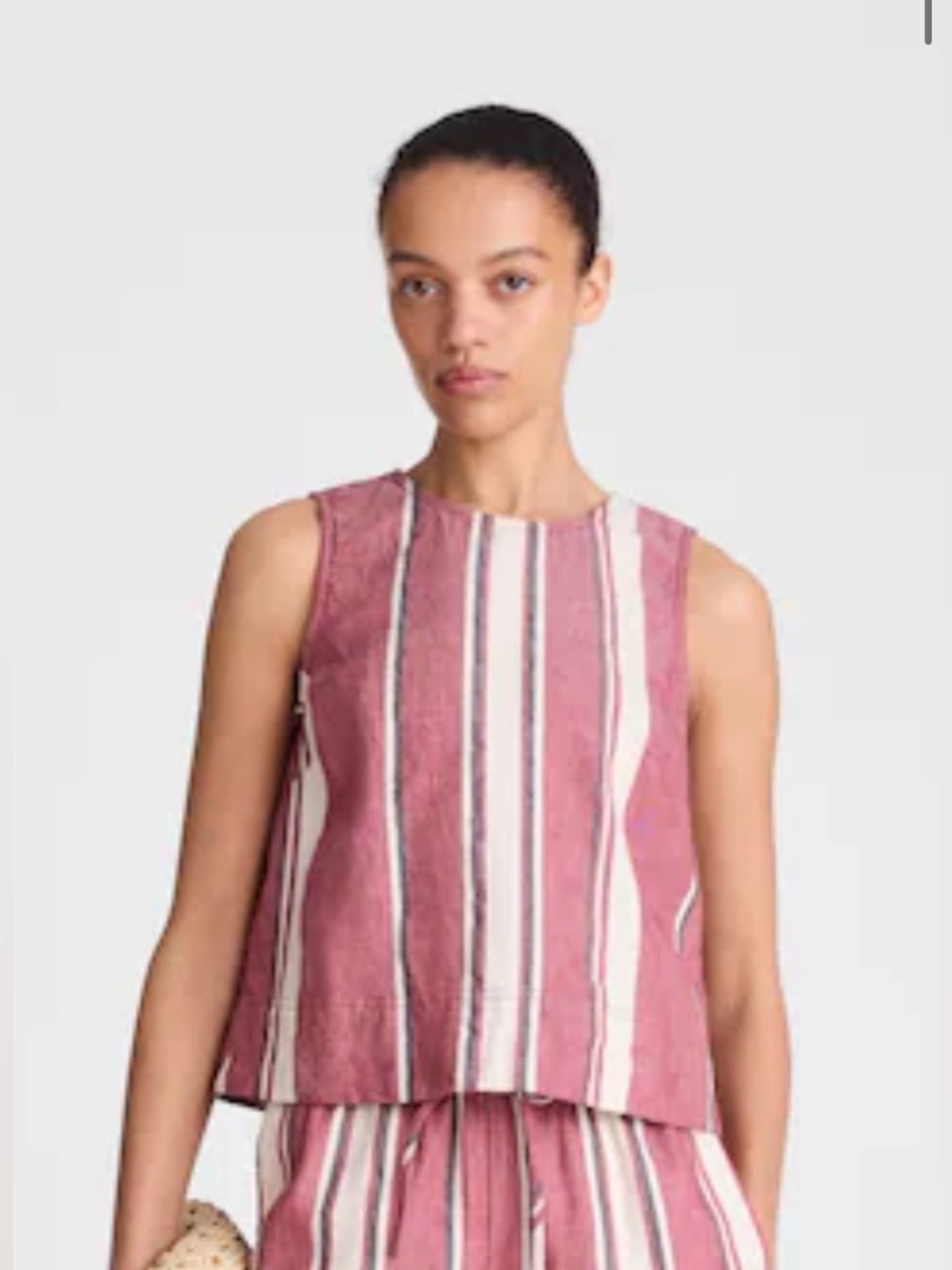 Madwell 100% Linen Pleated Shell Top Red Currant Size Small Boho Comfort
